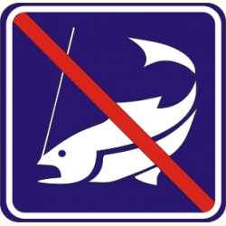 Zakaz łowienia ryb. Naklejka informacyjna.