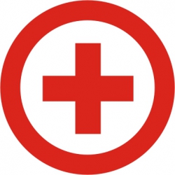 Krzyż czerwony. Naklejka. Symbol.