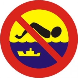 Zakaz kąpieli - szlak żeglarski. Oznaczenie, znak
