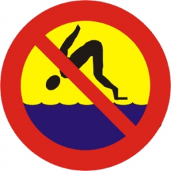 Zakaz skakania do wody. Znak dla kąpieliska.
